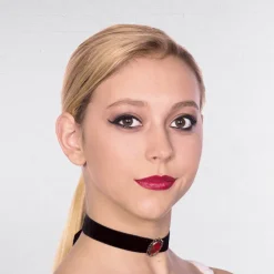 Black Velvet Choker With Red Stone