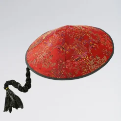 Red Chinese Coolie Hat With Plait