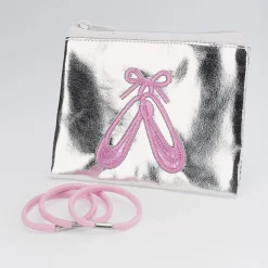 Silver Ballet Shoes Purse with Ponios