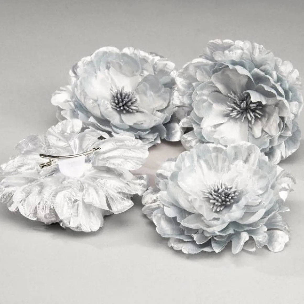 Silver Corsage Flower on Clip