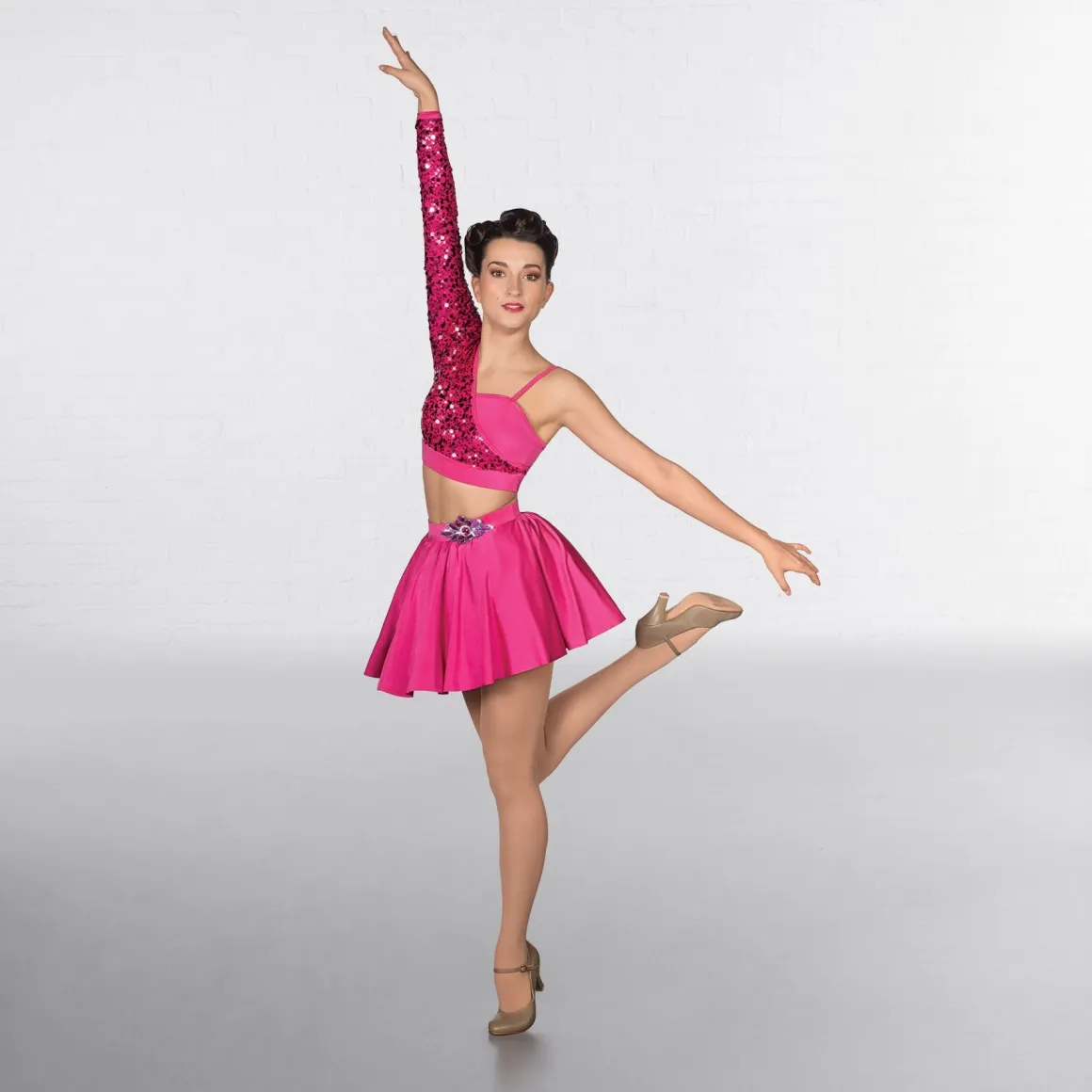 1st Position Asymmetrical Sequin Sleeved Two Piece Glitz