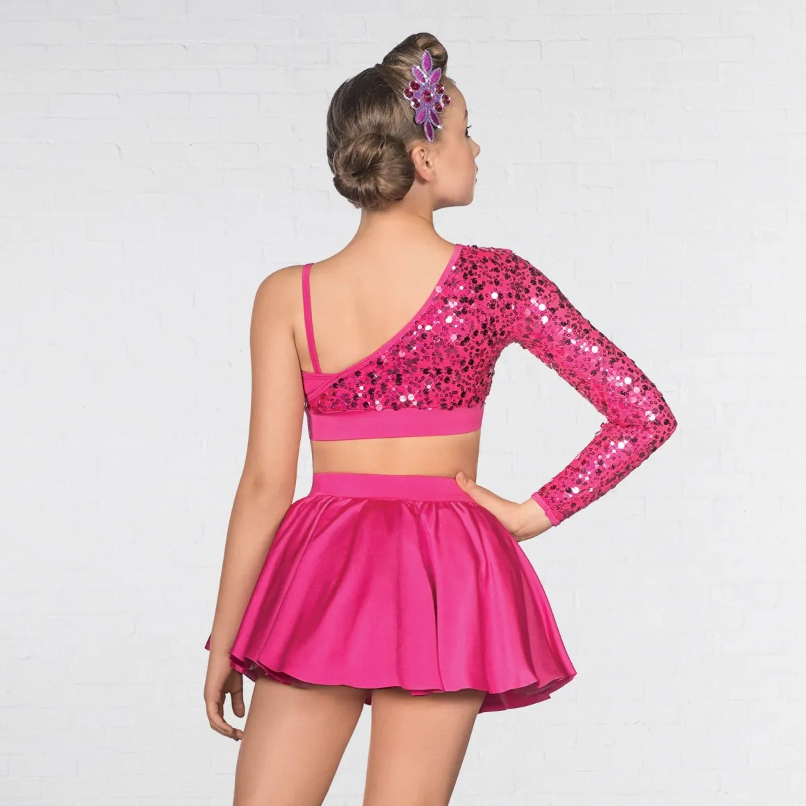 1st Position Asymmetrical Sequin Sleeved Two Piece Glitz