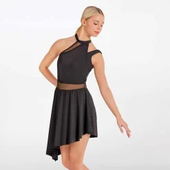 1st Position Asymmetric Mesh Panelled Dress Black