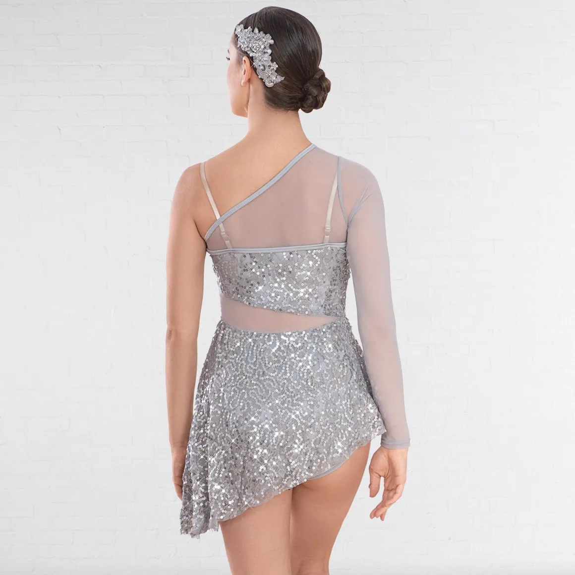 1st Position Asymmetric Sequin Lyrical Unitard with Mesh Panels