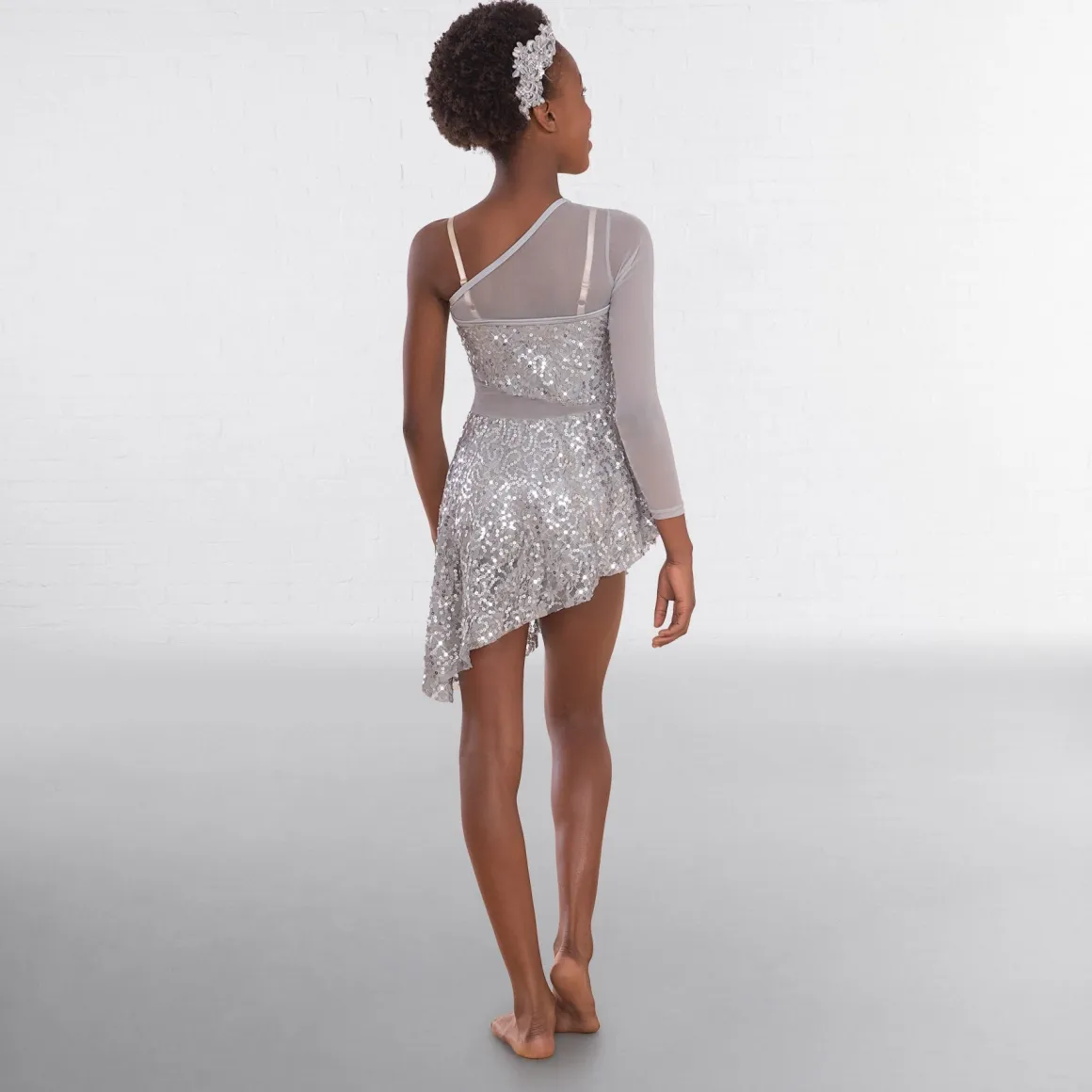1st Position Asymmetric Sequin Lyrical Unitard with Mesh Panels