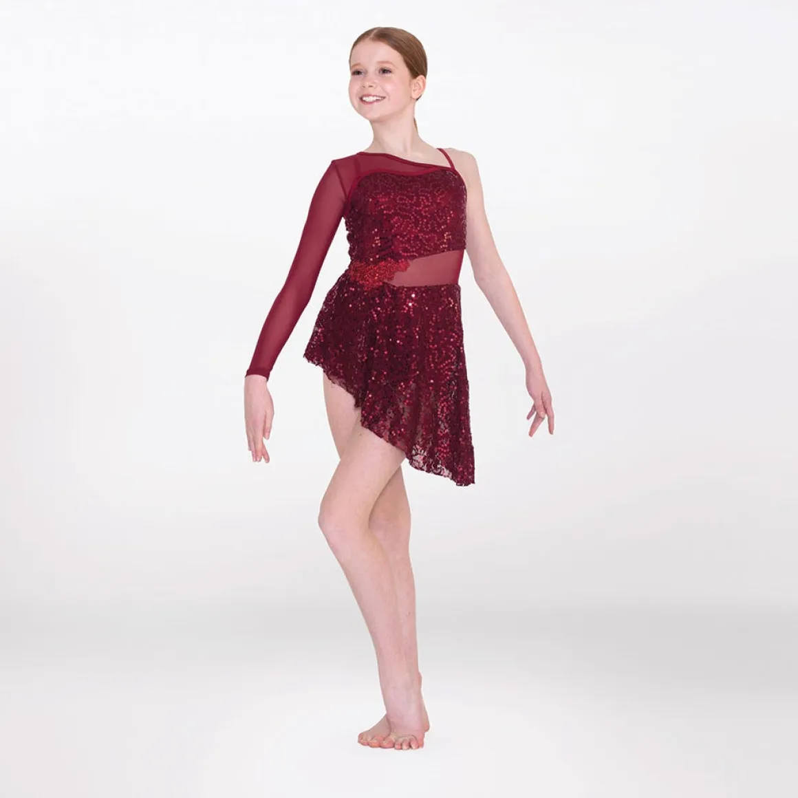 1st Position Asymmetric Sequin Lyrical Unitard with Mesh Panels