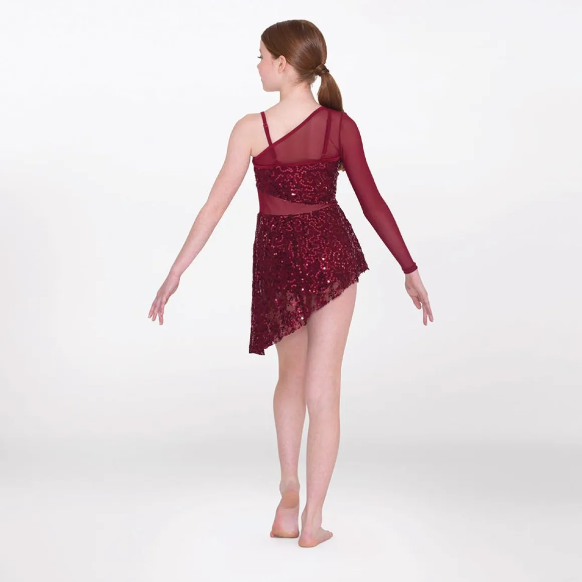 1st Position Asymmetric Sequin Lyrical Unitard with Mesh Panels