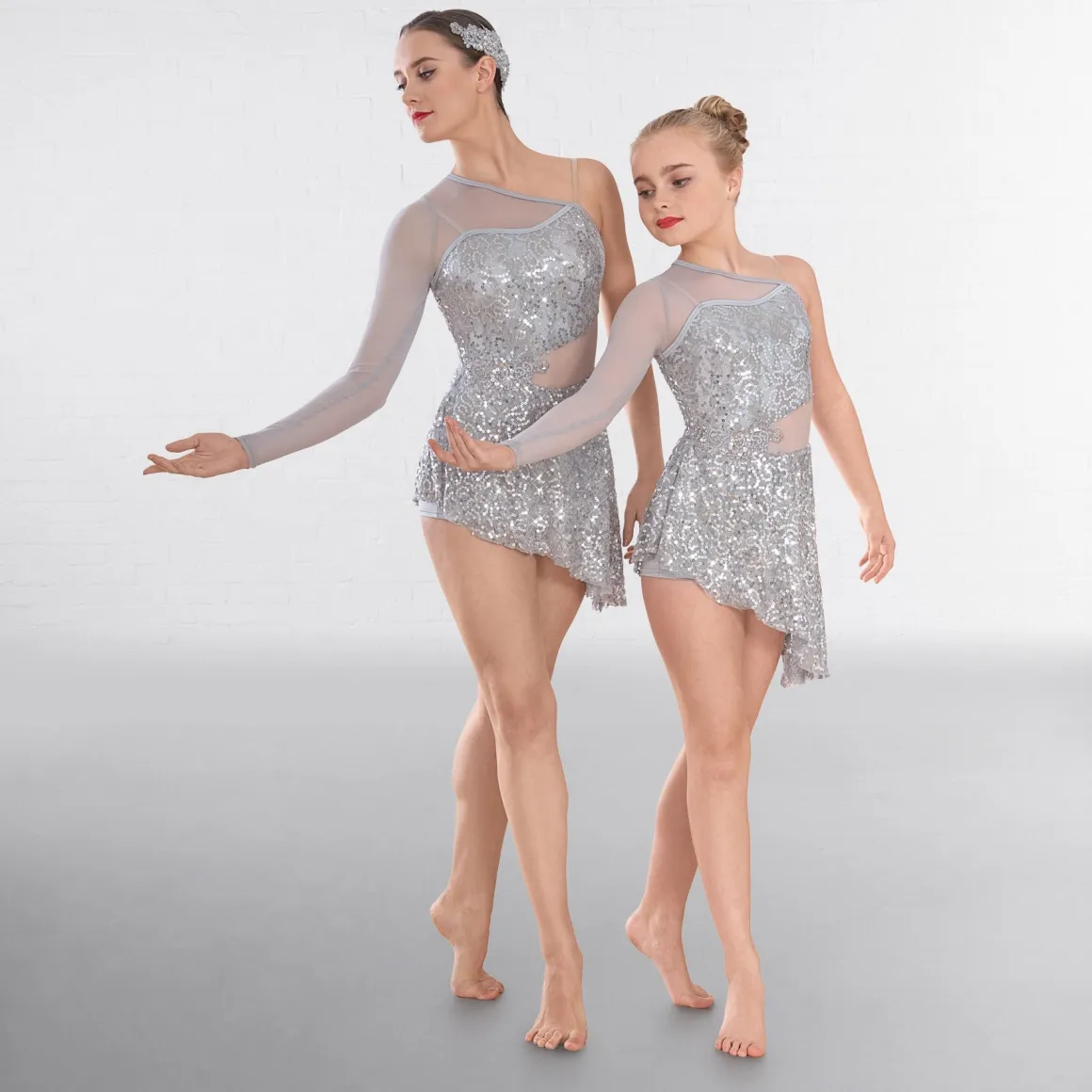 1st Position Asymmetric Sequin Lyrical Unitard with Mesh Panels
