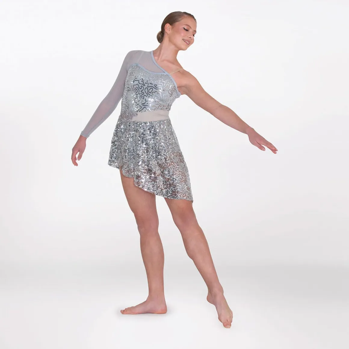 1st Position Asymmetric Sequin Lyrical Unitard with Mesh Panels