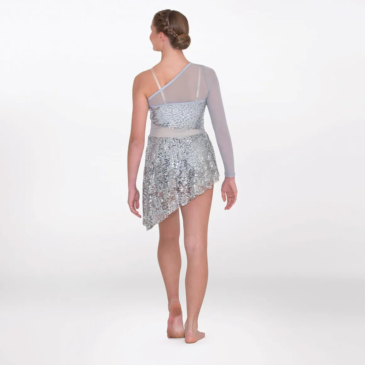 1st Position Asymmetric Sequin Lyrical Unitard with Mesh Panels