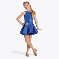 1st Position Blue Sequin Lace High-necked Skirted Unitard