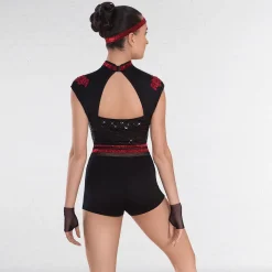 1st Position Cap Sleeved Sequin Unitard with Cutaway Panels