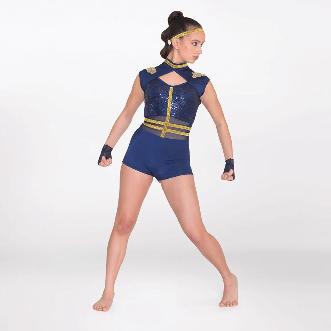 1st Position Cap Sleeved Sequin Unitard with Cutaway Panels
