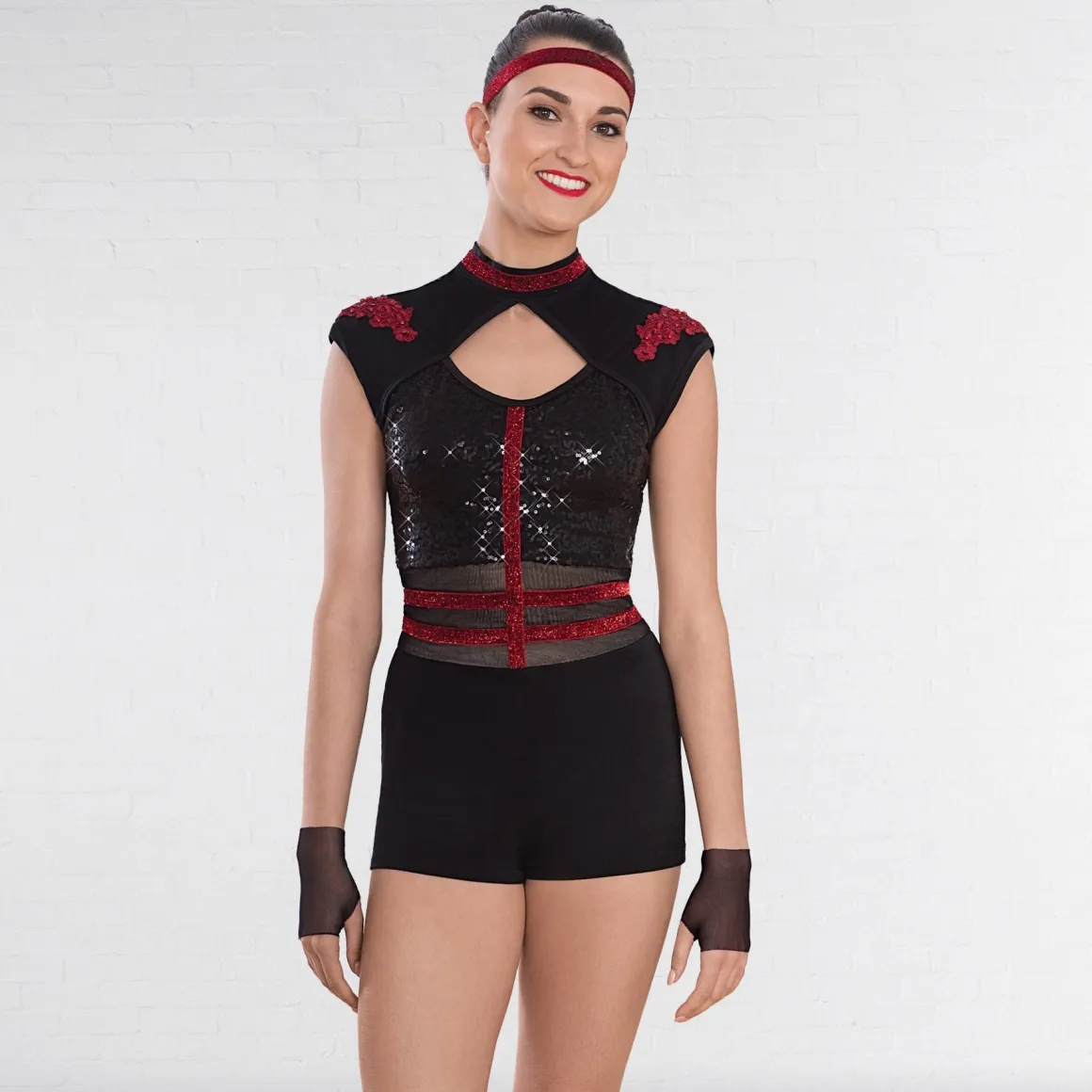1st Position Cap Sleeved Sequin Unitard with Cutaway Panels