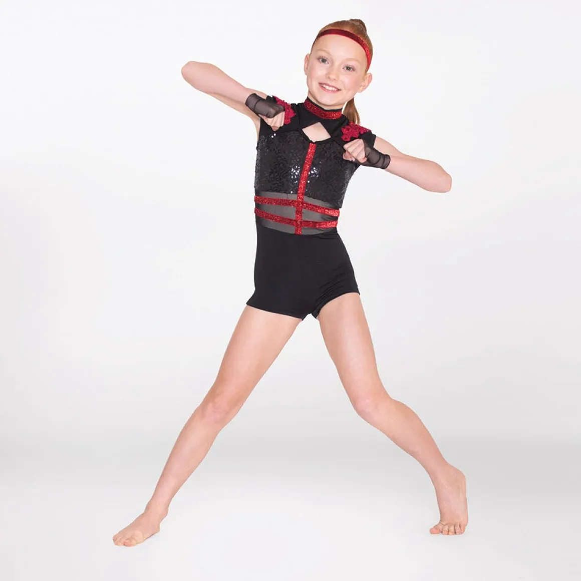 1st Position Cap Sleeved Sequin Unitard with Cutaway Panels