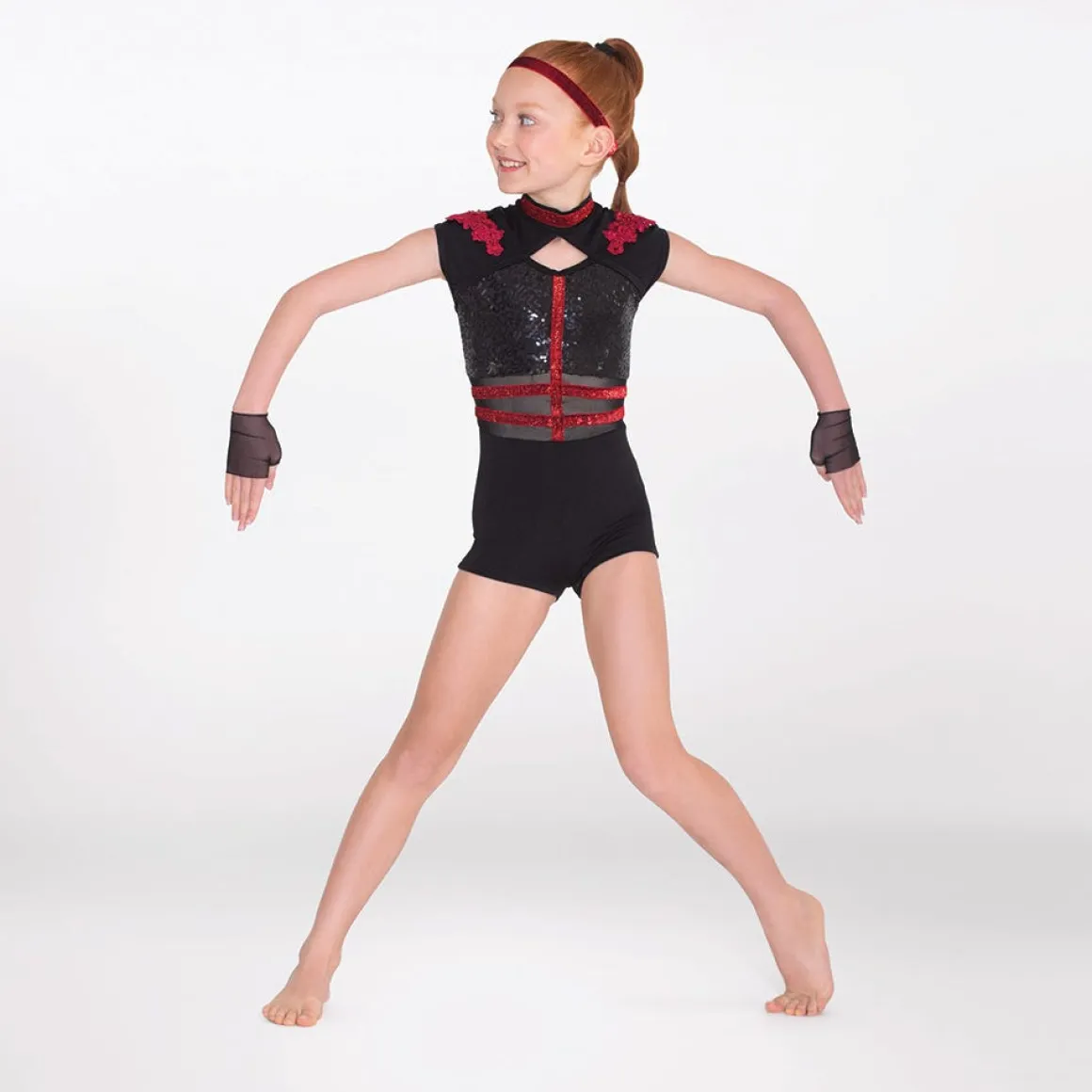 1st Position Cap Sleeved Sequin Unitard with Cutaway Panels
