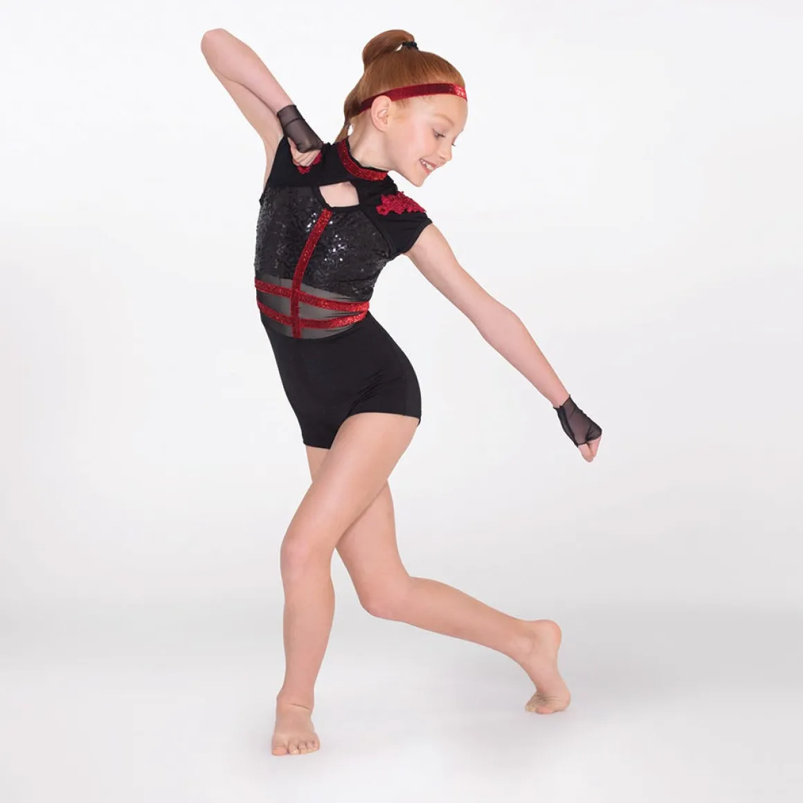 1st Position Cap Sleeved Sequin Unitard with Cutaway Panels