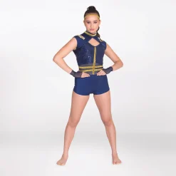 1st Position Cap Sleeved Sequin Unitard with Cutaway Panels