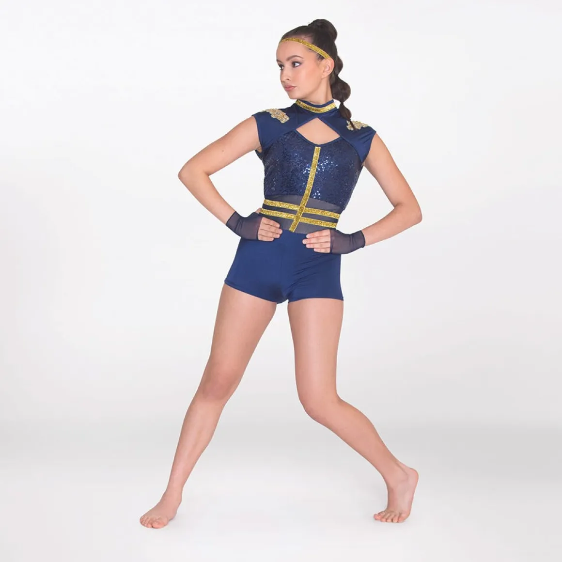 1st Position Cap Sleeved Sequin Unitard with Cutaway Panels