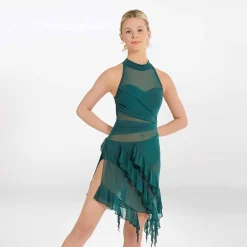 1st Position Cascading Ruffle Dress Forest Green
