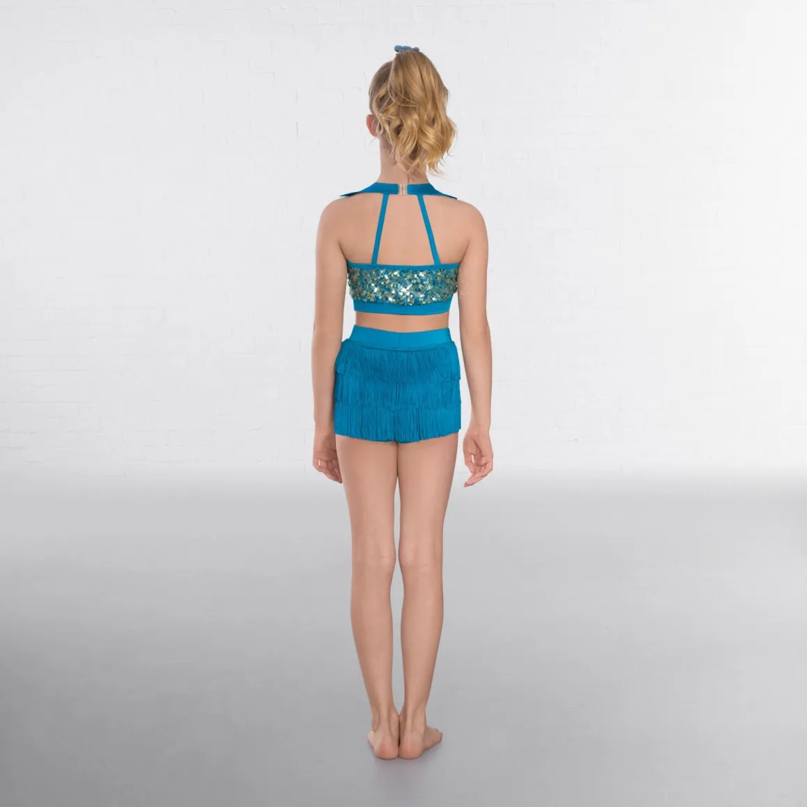 1st Position Collared Sequin Vest with Fringe Shorts