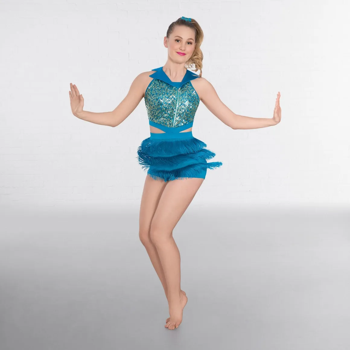 1st Position Collared Sequin Vest with Fringe Shorts
