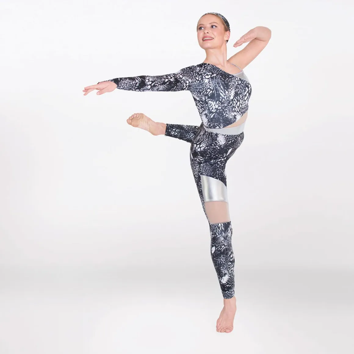 1st Position Cutaway Contrasting Panelled One Shoulder Catsuit