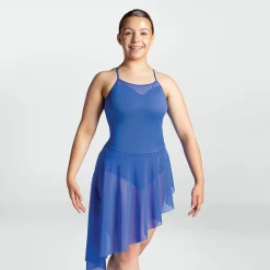 1st Position Dipped Hem Mesh Dress with Cross Back