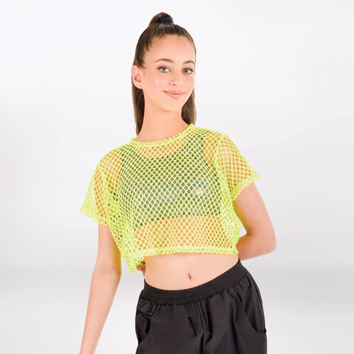 1st Position Foil Crop Top with Net Overlay