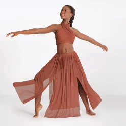 1st Position Halter Wrap Top and Long Mesh Skirt Terracotta