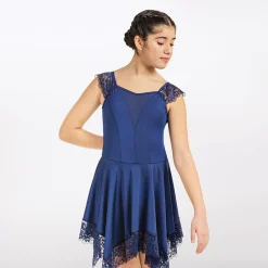 1st Position Hanky Hem Dress with Wide Lace Trim Navy