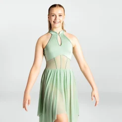 1st Position High Neck Stretch Mesh Dress with Seam Detail