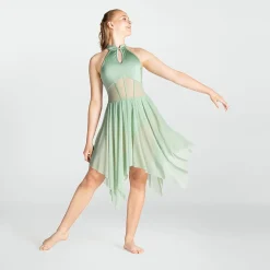 1st Position High Neck Stretch Mesh Dress with Seam Detail