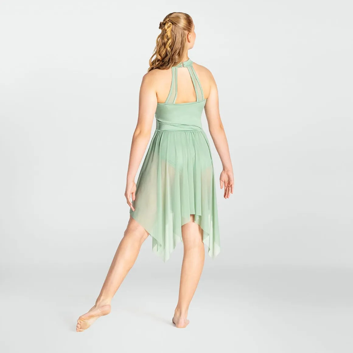 1st Position High Neck Stretch Mesh Dress with Seam Detail