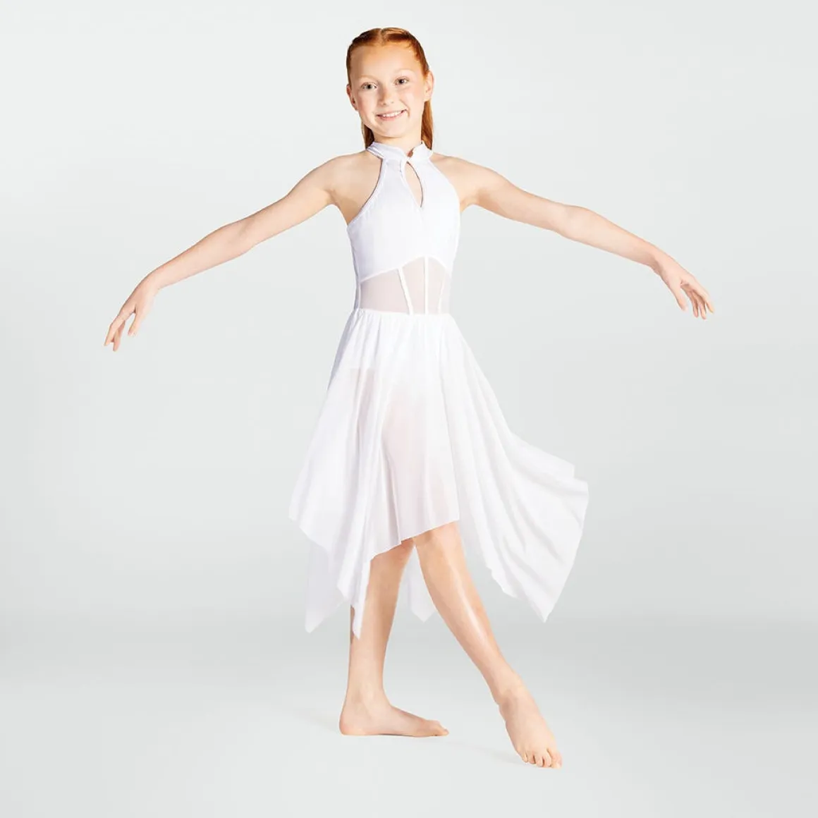 1st Position High Neck Stretch Mesh Dress with Seam Detail