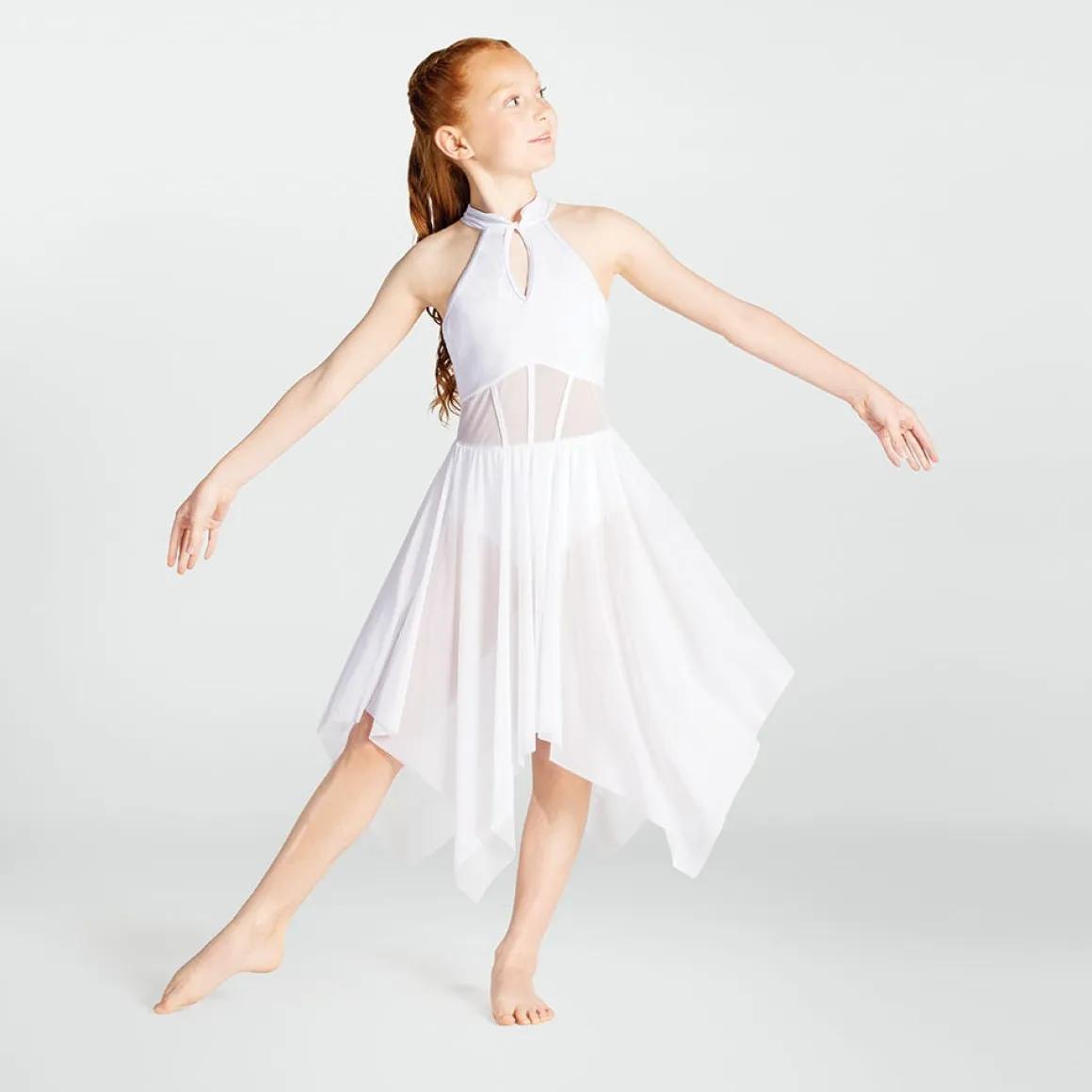 1st Position High Neck Stretch Mesh Dress with Seam Detail