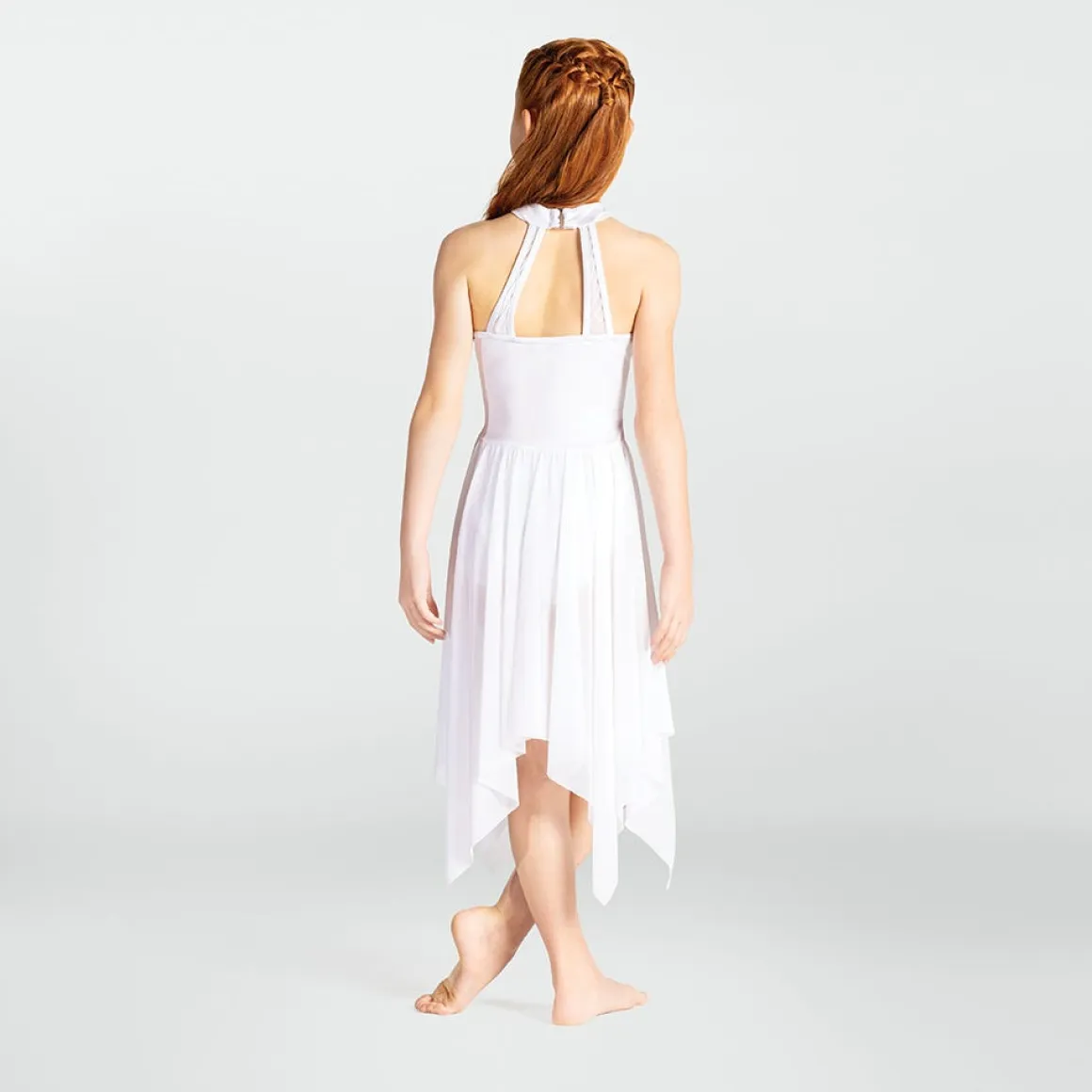 1st Position High Neck Stretch Mesh Dress with Seam Detail