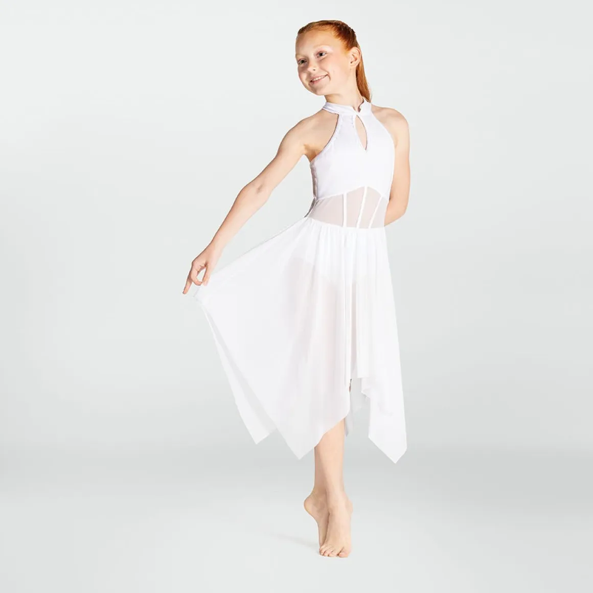 1st Position High Neck Stretch Mesh Dress with Seam Detail