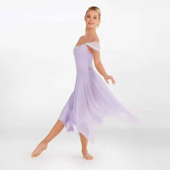 1st Position Long Hanky Hem Dress with Draped Shoulder Lilac