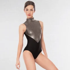1st Position Lynn Two Tone Hologram High Neck Keyhole Leotard