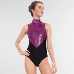 1st Position Lynn Two Tone Hologram High Neck Keyhole Leotard
