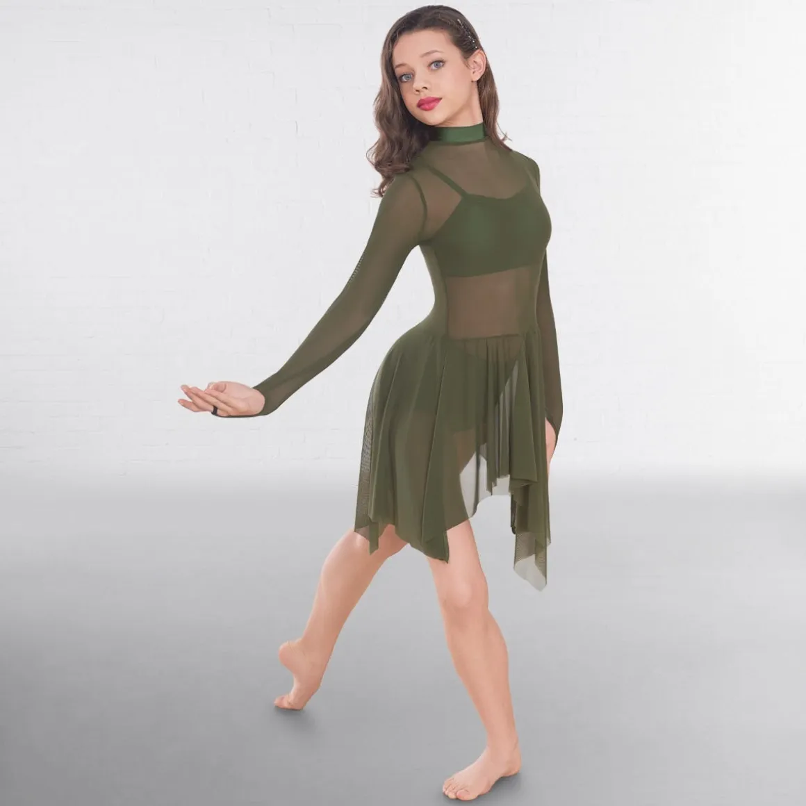1st Position Mesh Overlay Contemporary Dress with Separate Hot Pants and Crop Top