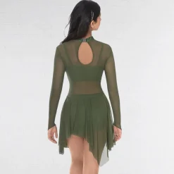 1st Position Mesh Overlay Contemporary Dress with Separate Hot Pants and Crop Top