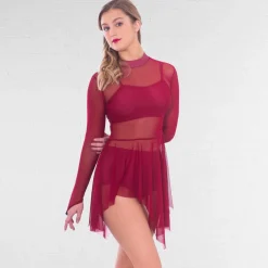 1st Position Mesh Overlay Contemporary Dress with Separate Hot Pants and Crop Top