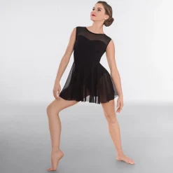1st Position Mesh Panel Sweetheart Neck Skirted Leotard