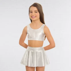 1st Position Metallic Crop Top Silver