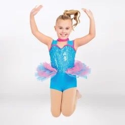 1st Position Multi Tone Glitz Unitard with Ruffled Skirt