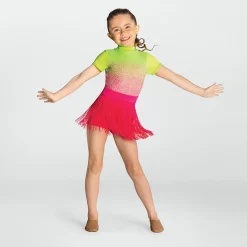 1st Position Ombre Sequin Biketard with Separate Fringe Skirt