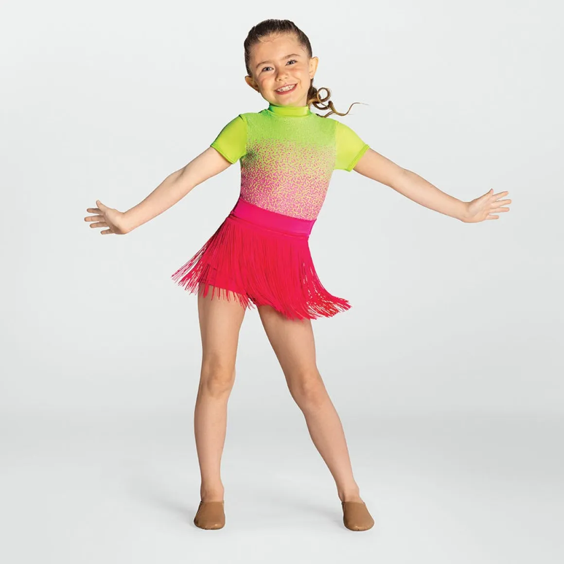 1st Position Ombre Sequin Biketard with Separate Fringe Skirt