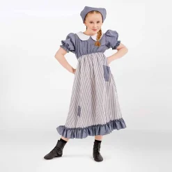 1st Position Patched Apron Dress with Headscarf Grey